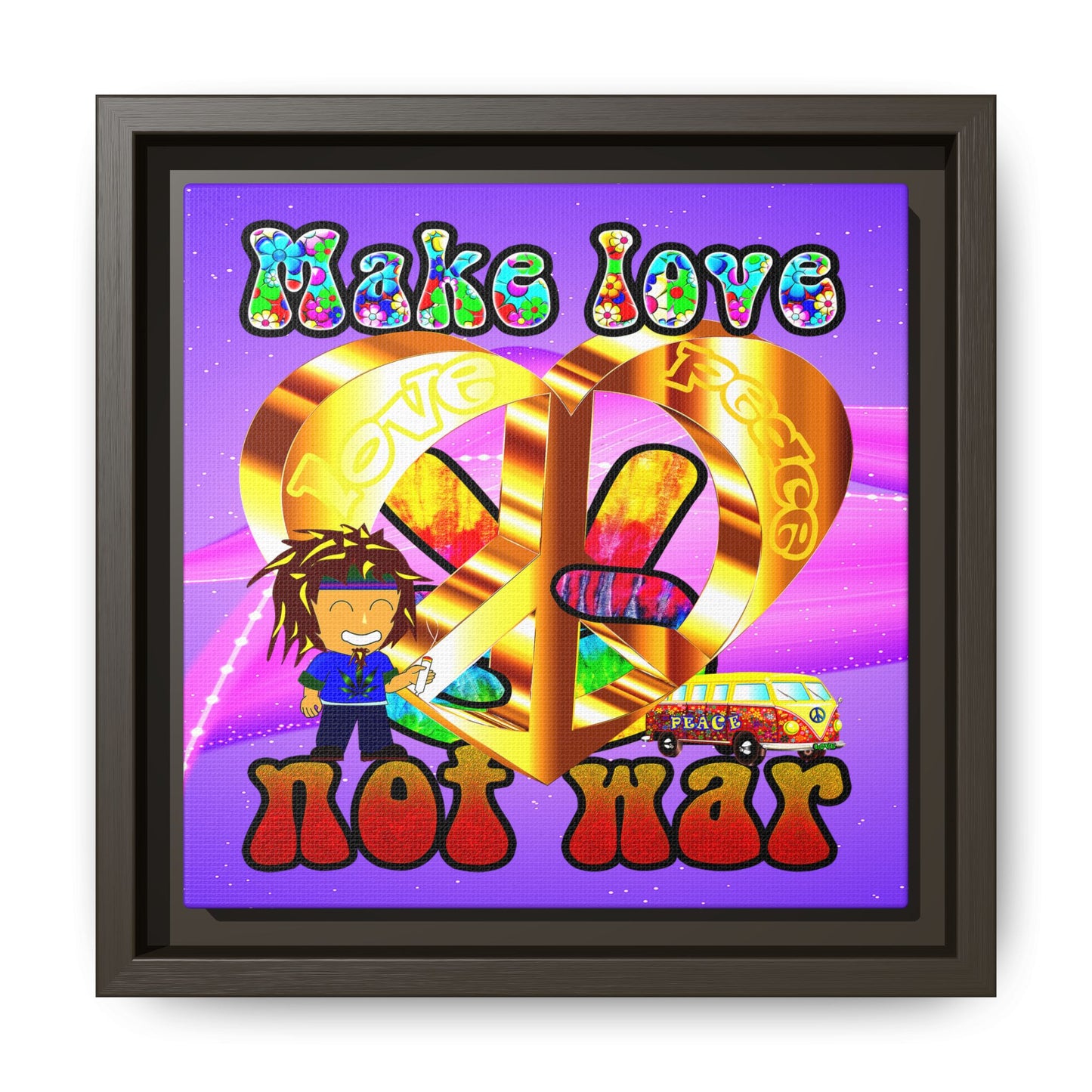 love peace - framed canvas art (purple-pink wave)