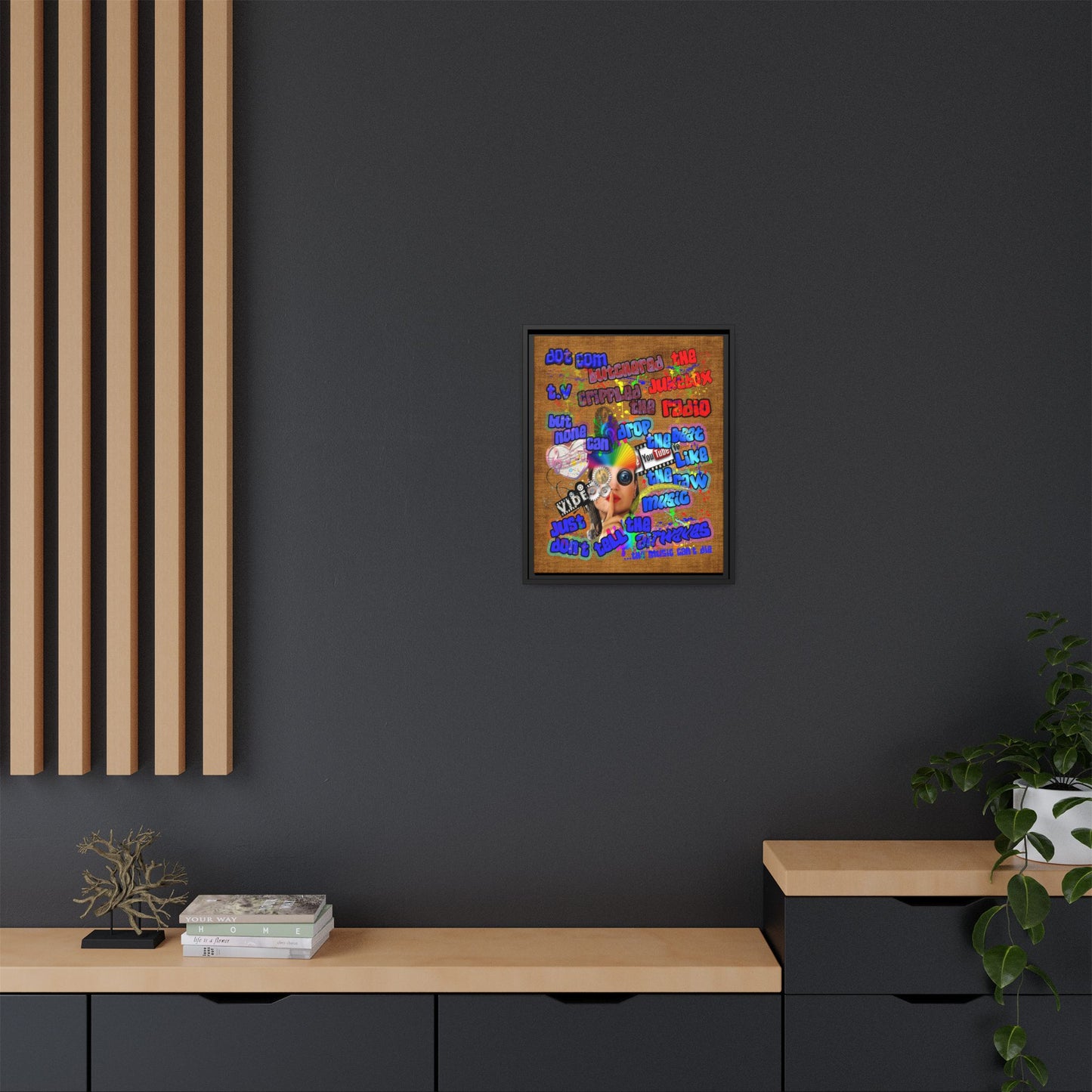 drop the beat - framed canvas art (brown papyrus)