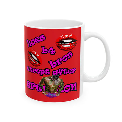 hoes b4 bros - White Mug (red)