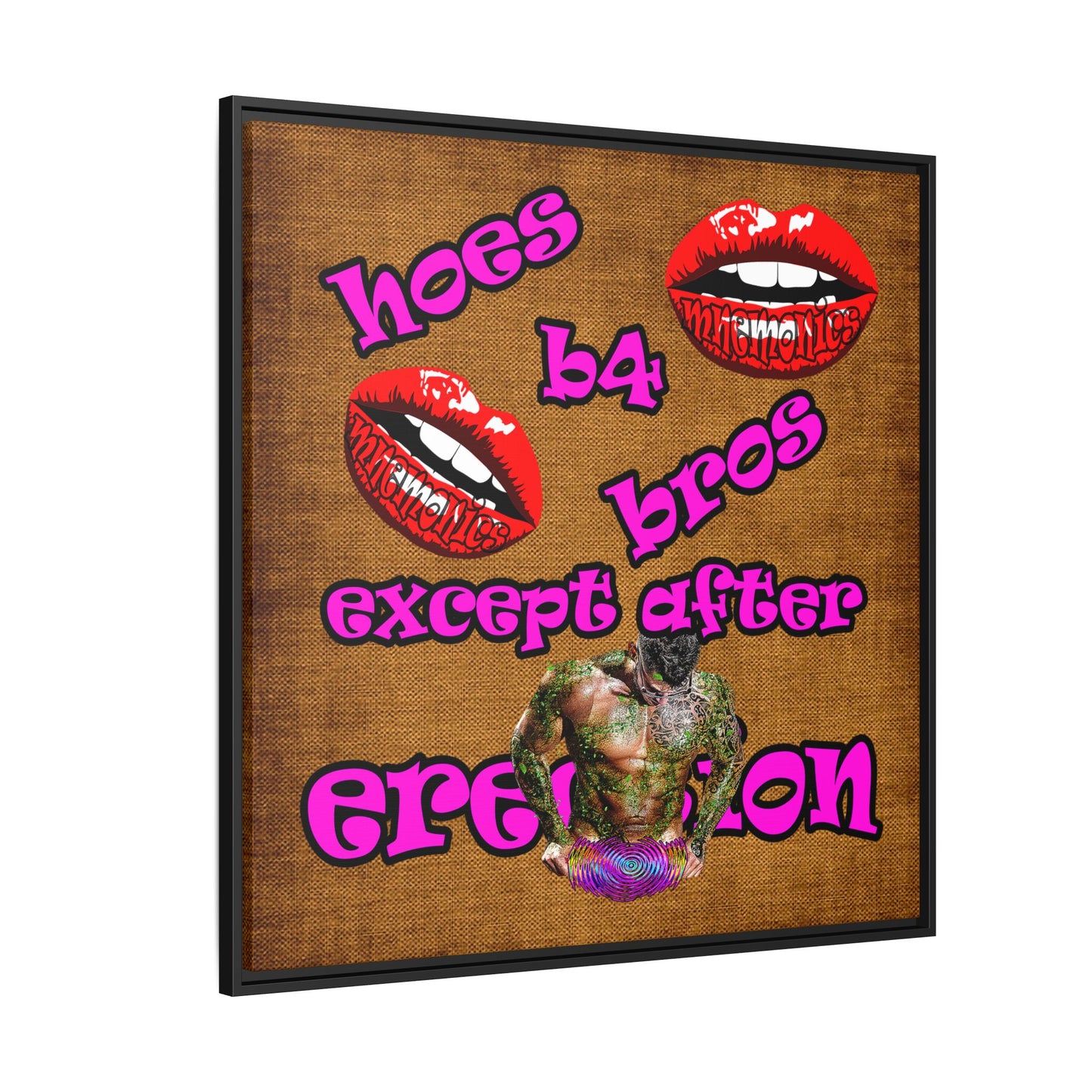 hoes b4 bros - framed canvas art (brown papyrus)