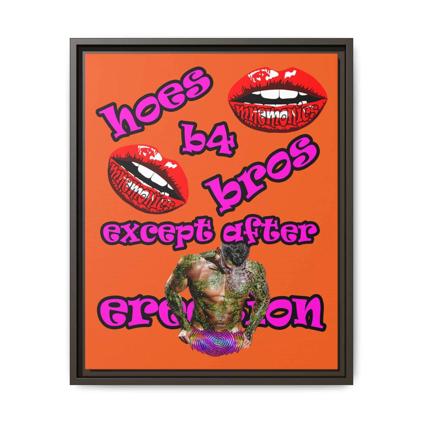 hoes b4 bros - framed canvas art (orange)