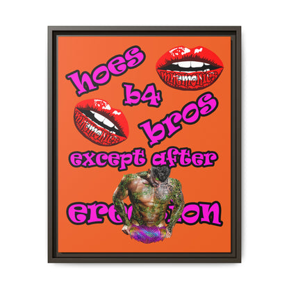 hoes b4 bros - framed canvas art (orange)