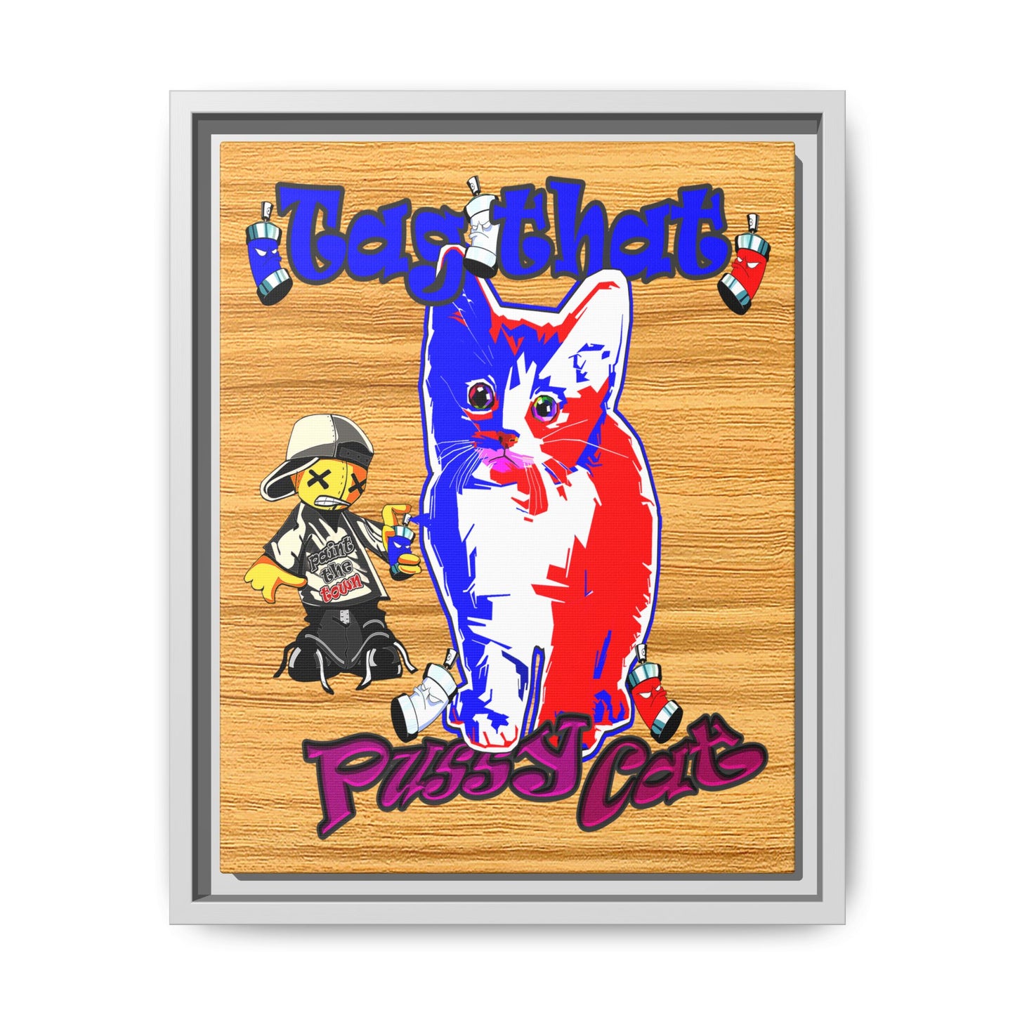 tag that - framed canvas art (butterscotch wood finish)