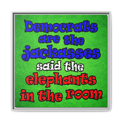 donkeys and elephants - framed canvas art (green turf)