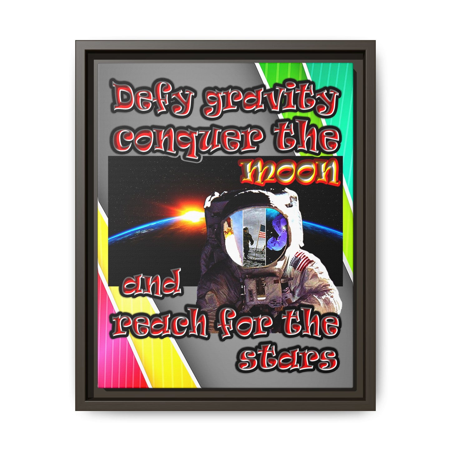 defy conquer reach - framed canvas art (rainbow split)