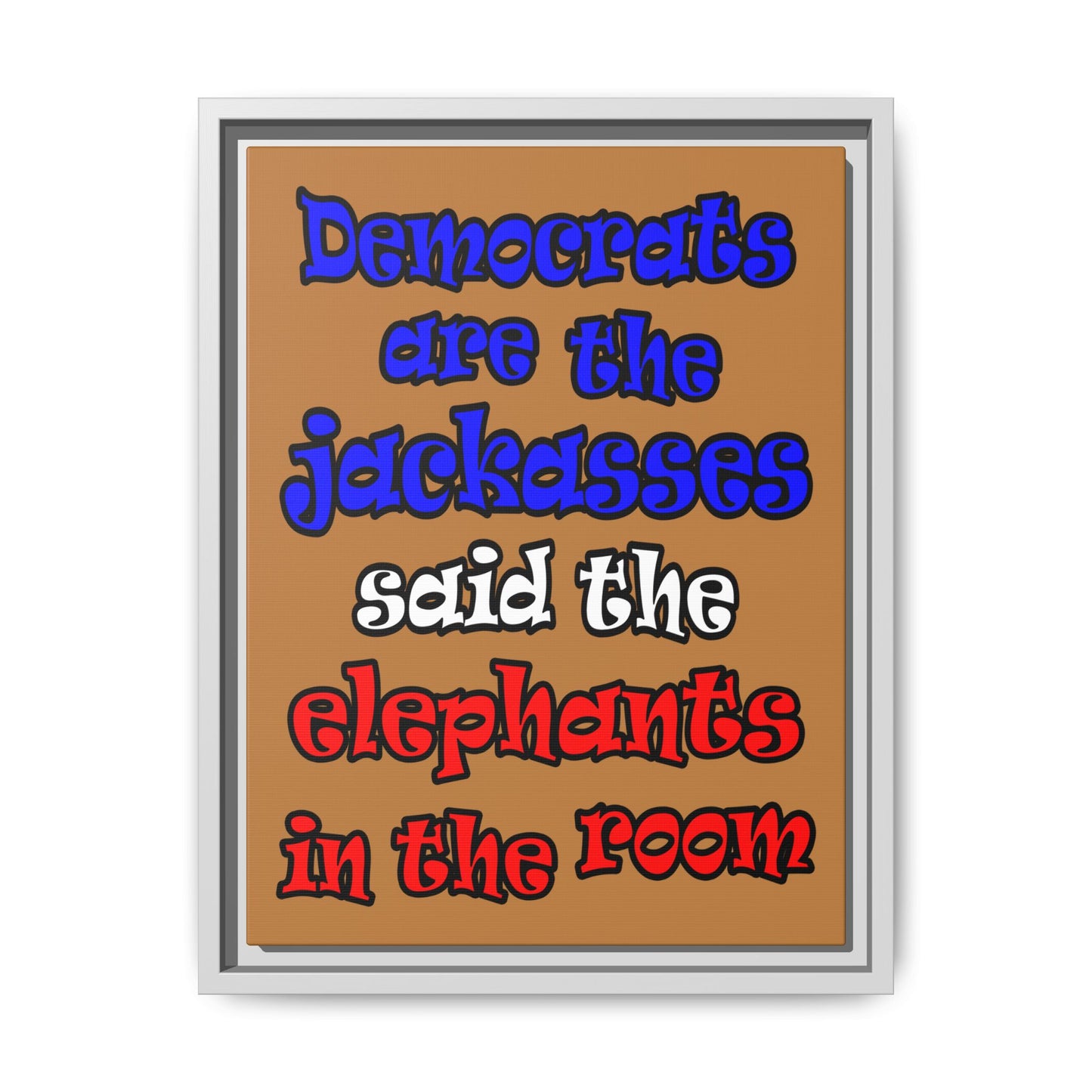 donkeys and elephants - framed canvas art (light brown)