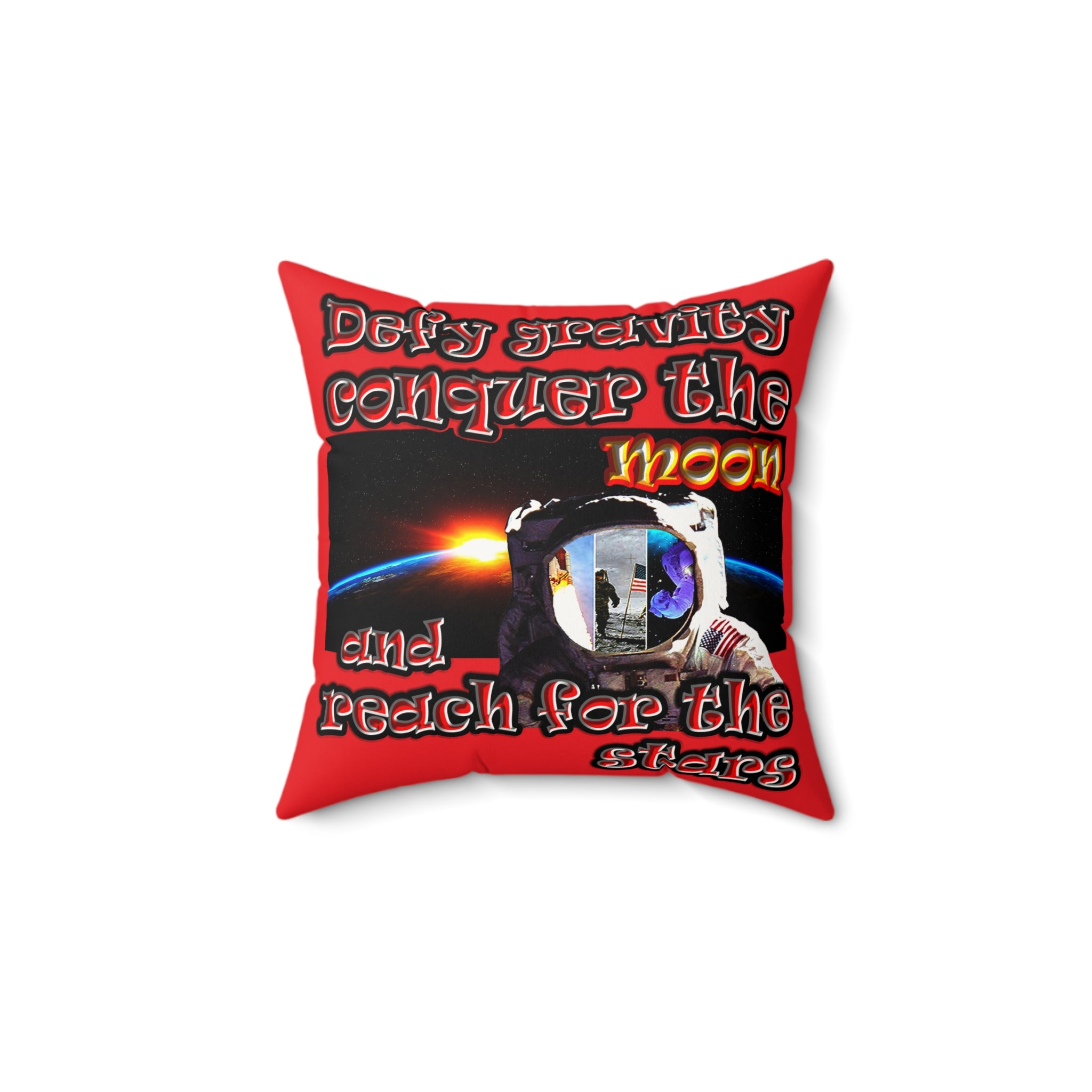defy conquer reach - Faux Suede Square Pillow - (red)