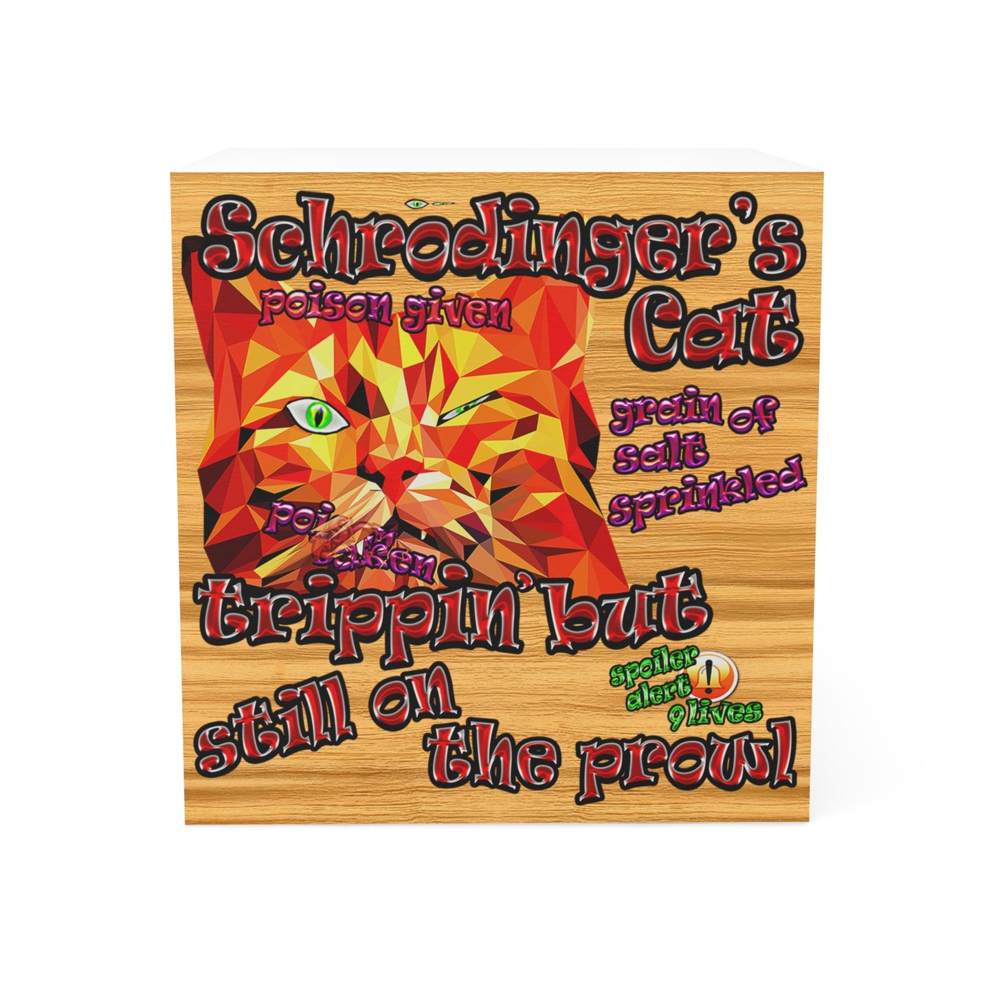 schrodinger's cat - note cube (butterscotch wood finish)