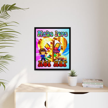 love peace - framed canvas art (light blue-pink wave)