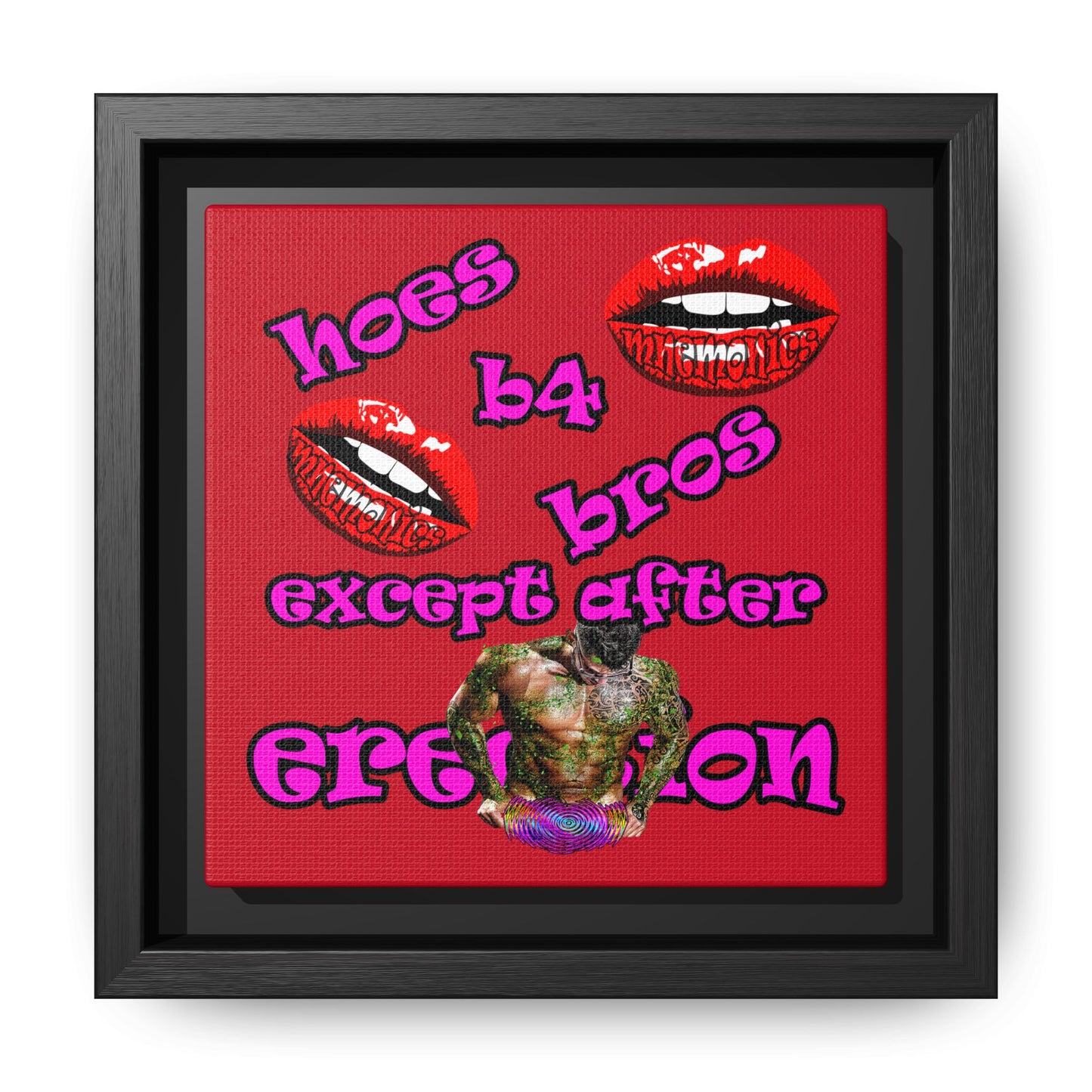 hoes b4 bros - framed canvas art (dark red)