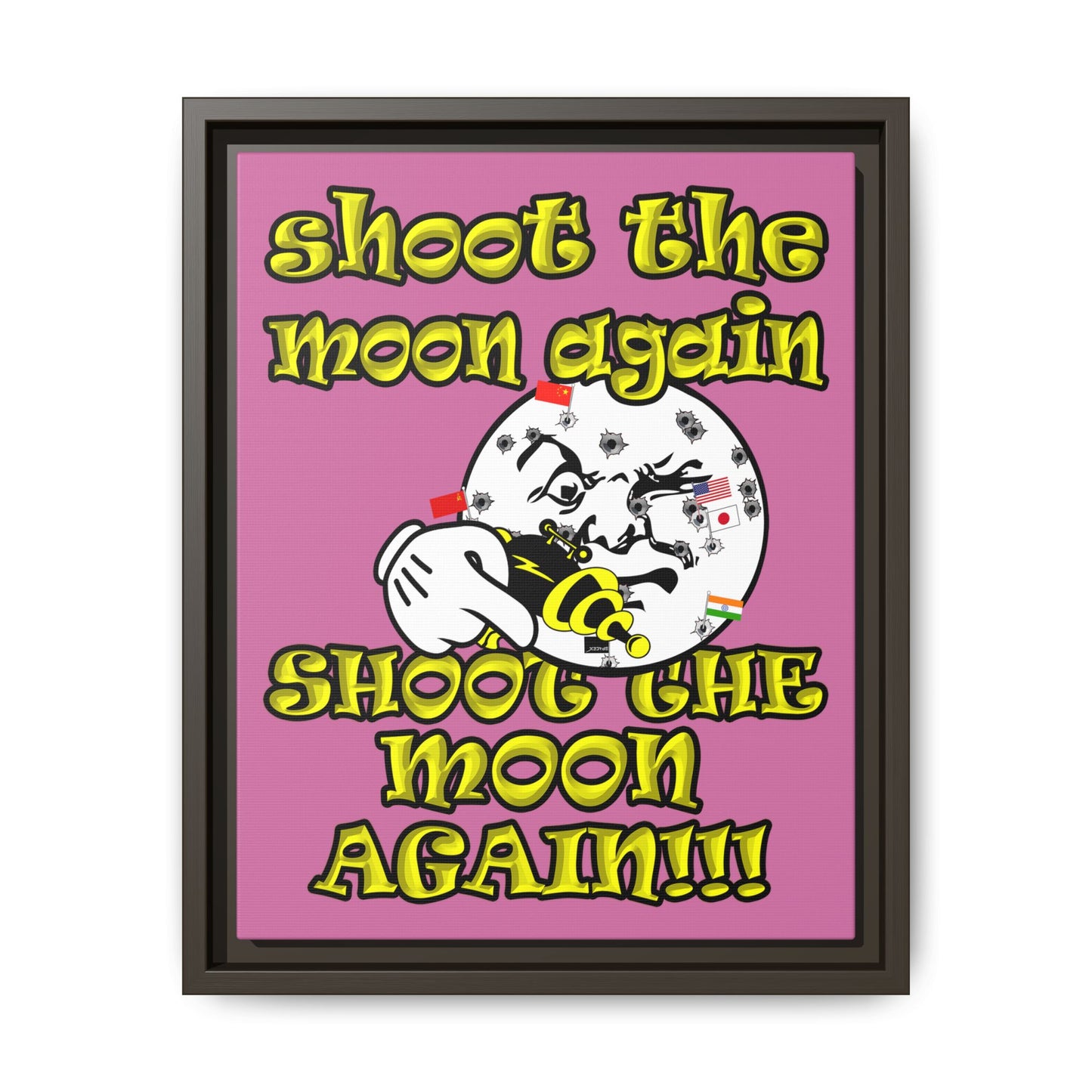 shoot the moon again - framed canvas art (light pink)