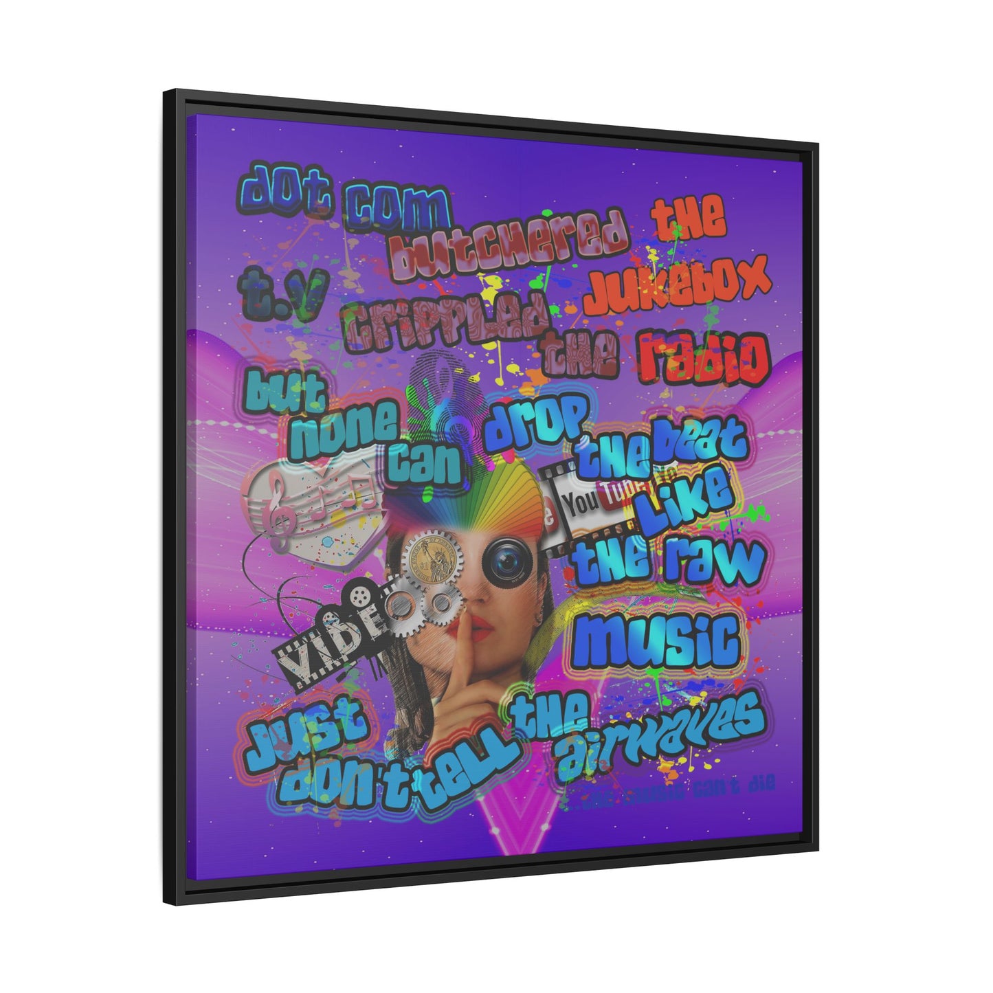 drop the beat - framed canvas art (purple-pink wave)