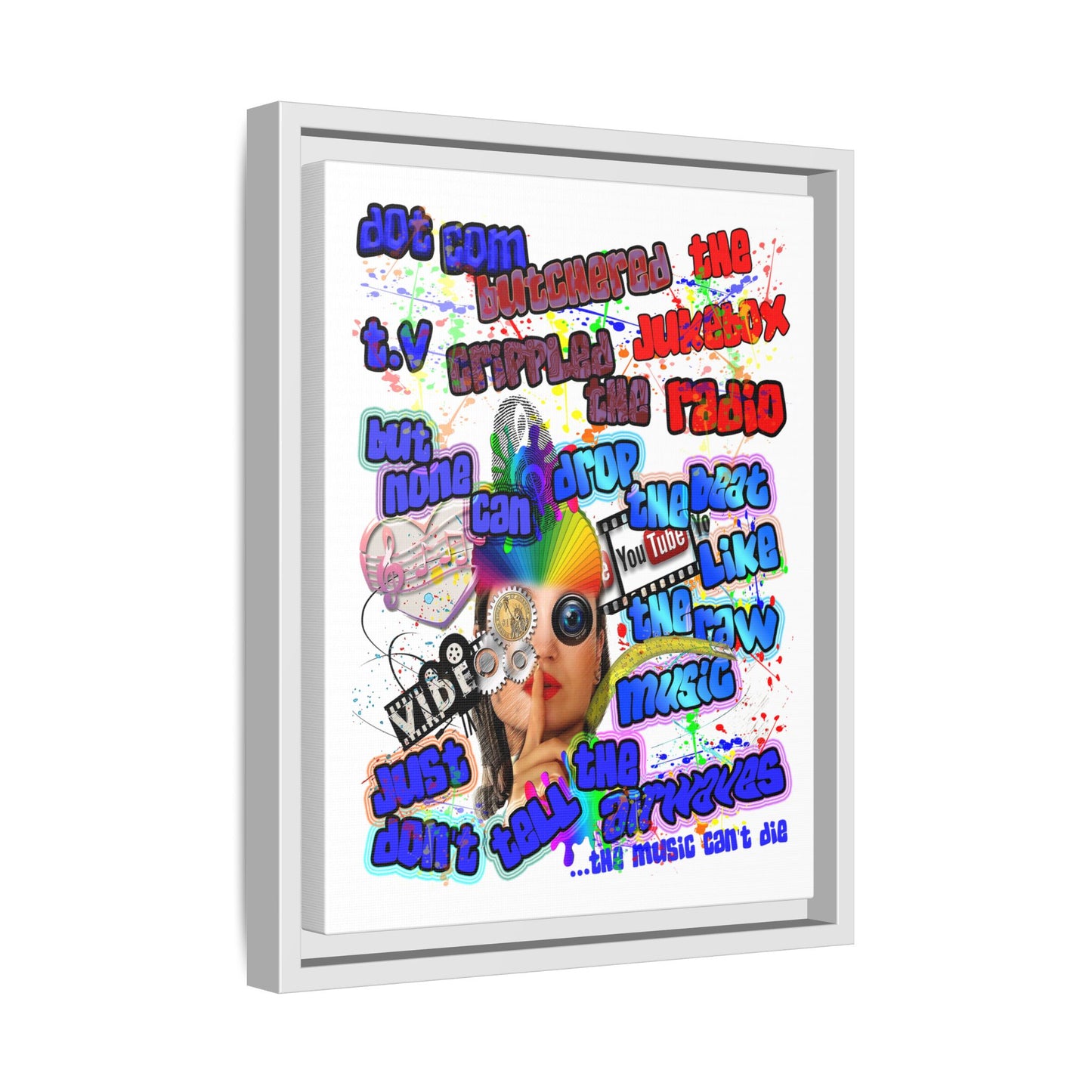 drop the beat - framed canvas art (white)