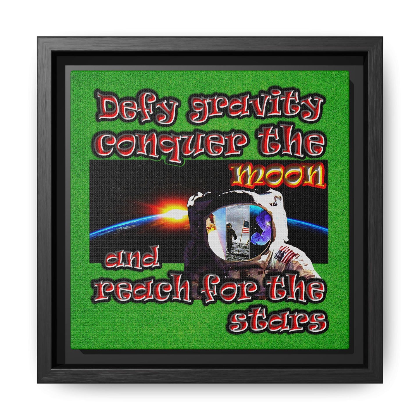 defy conquer reach - framed canvas art (green turf)