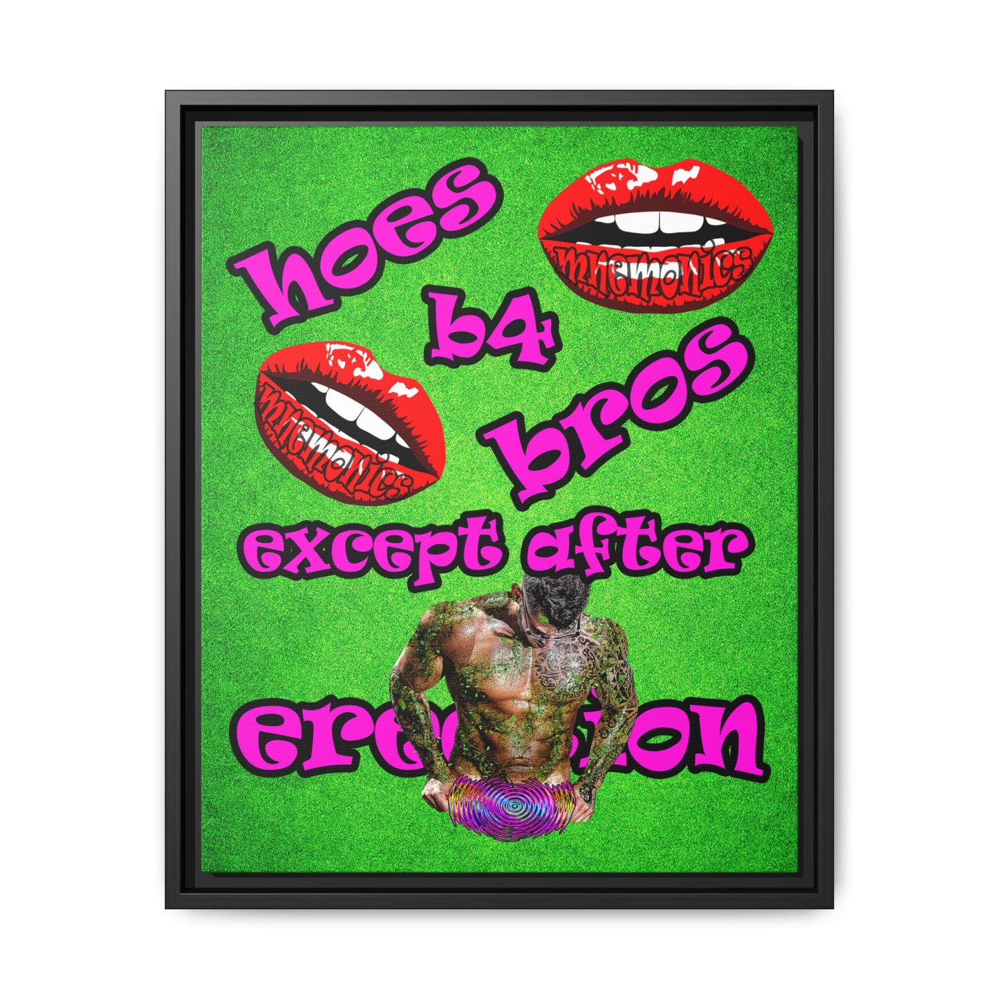 hoes b4 bros - framed canvas art (green turf)