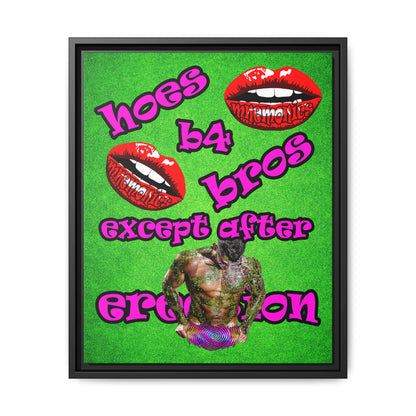 hoes b4 bros - framed canvas art (green turf)