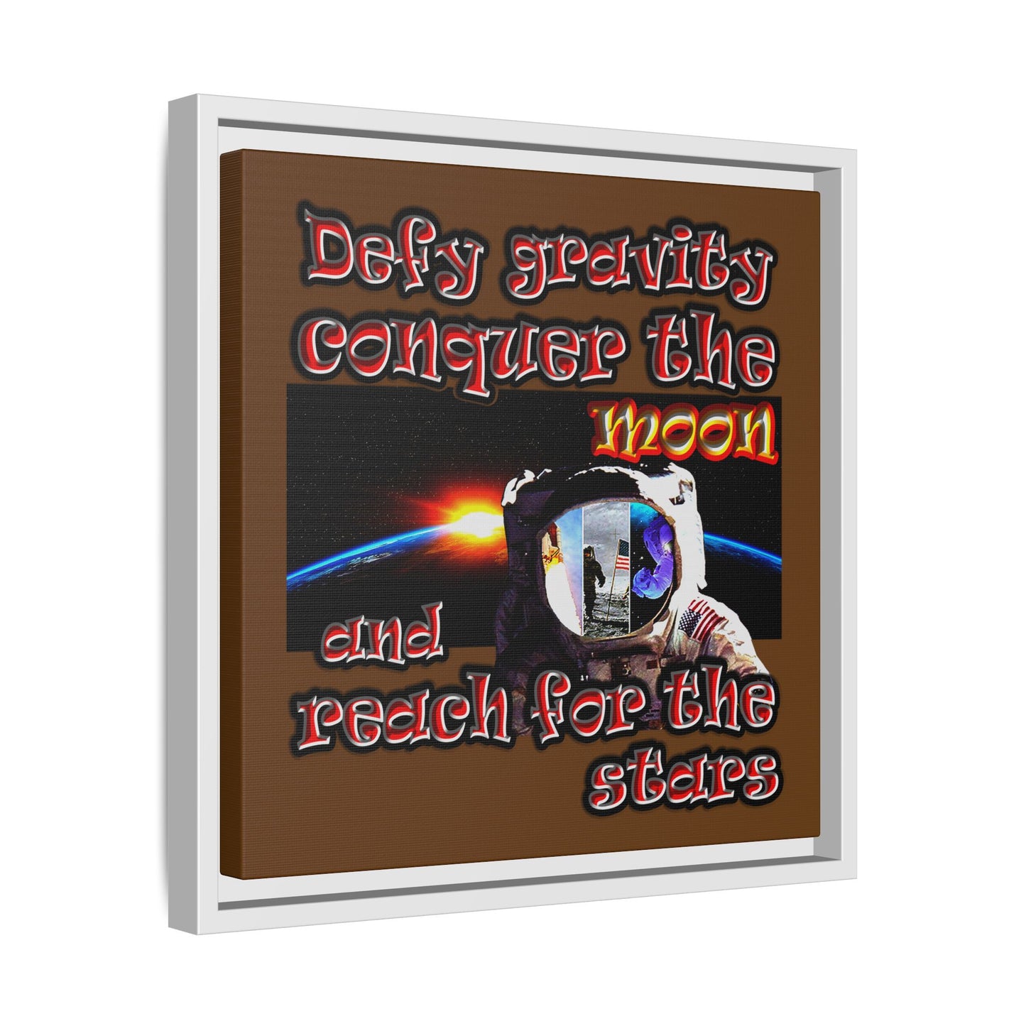 defy conquer reach - framed canvas art (brown)