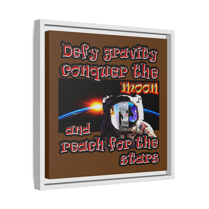 defy conquer reach - framed canvas art (brown)