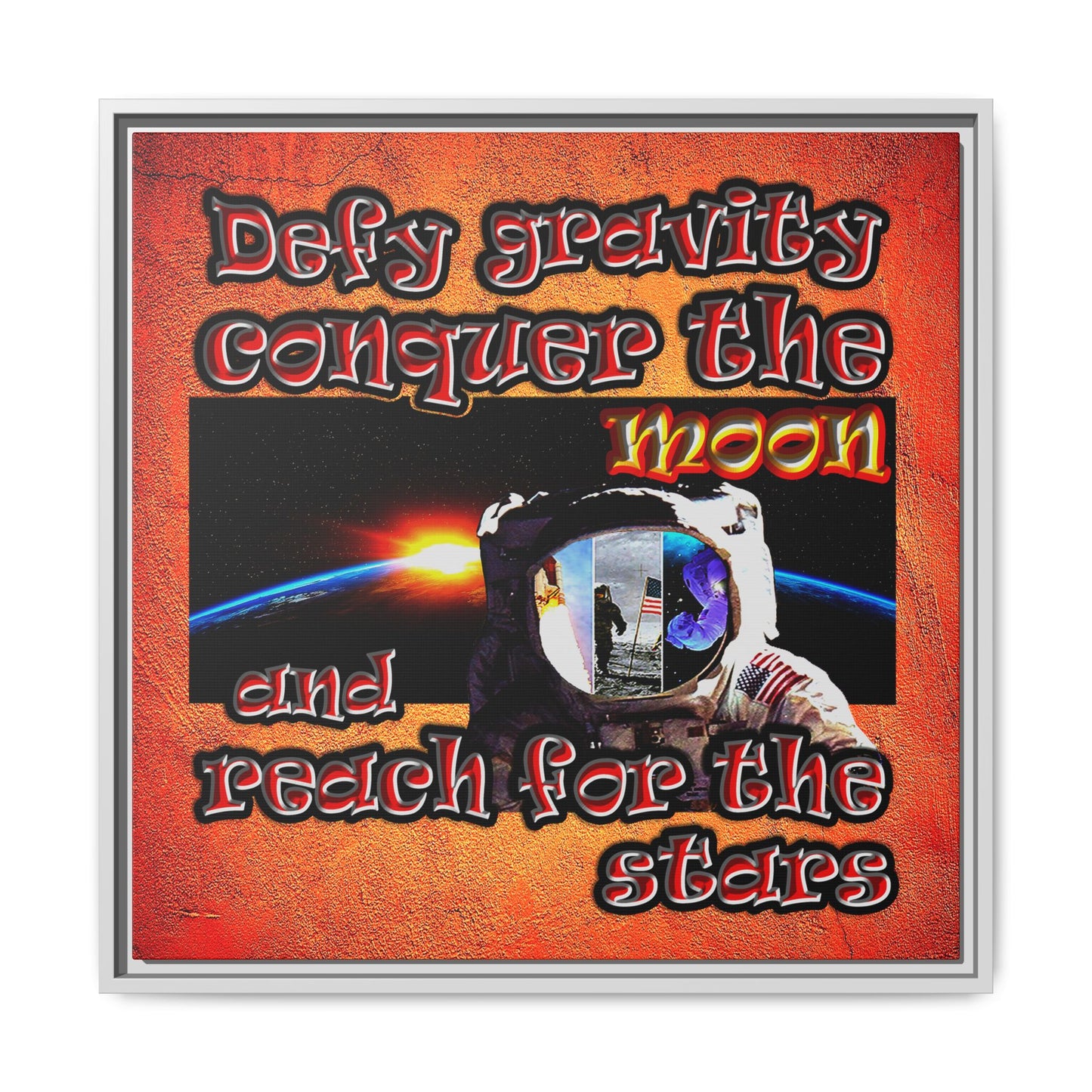 defy conquer reach - framed canvas art (burnt orange)
