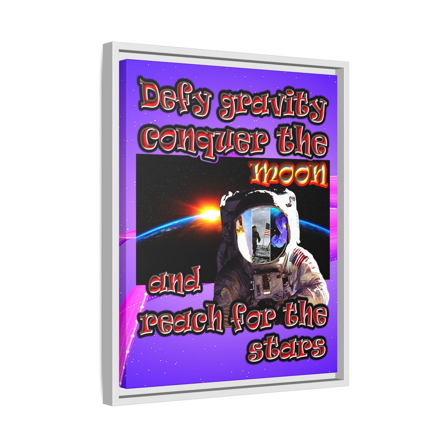 defy conquer reach - framed canvas art (purple-pink wave)