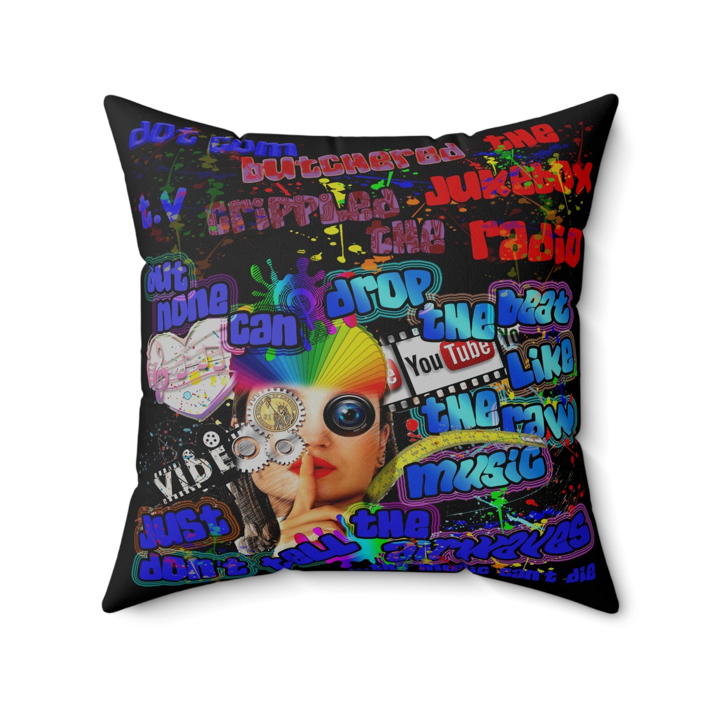drop the beat - Spun Polyester Square Pillow - (black)