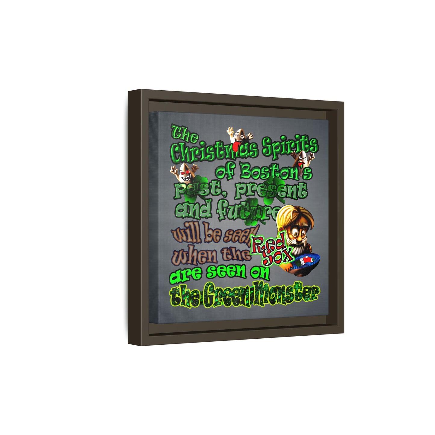 christmas spirits of boston - framed canvas art (grey-light grey)