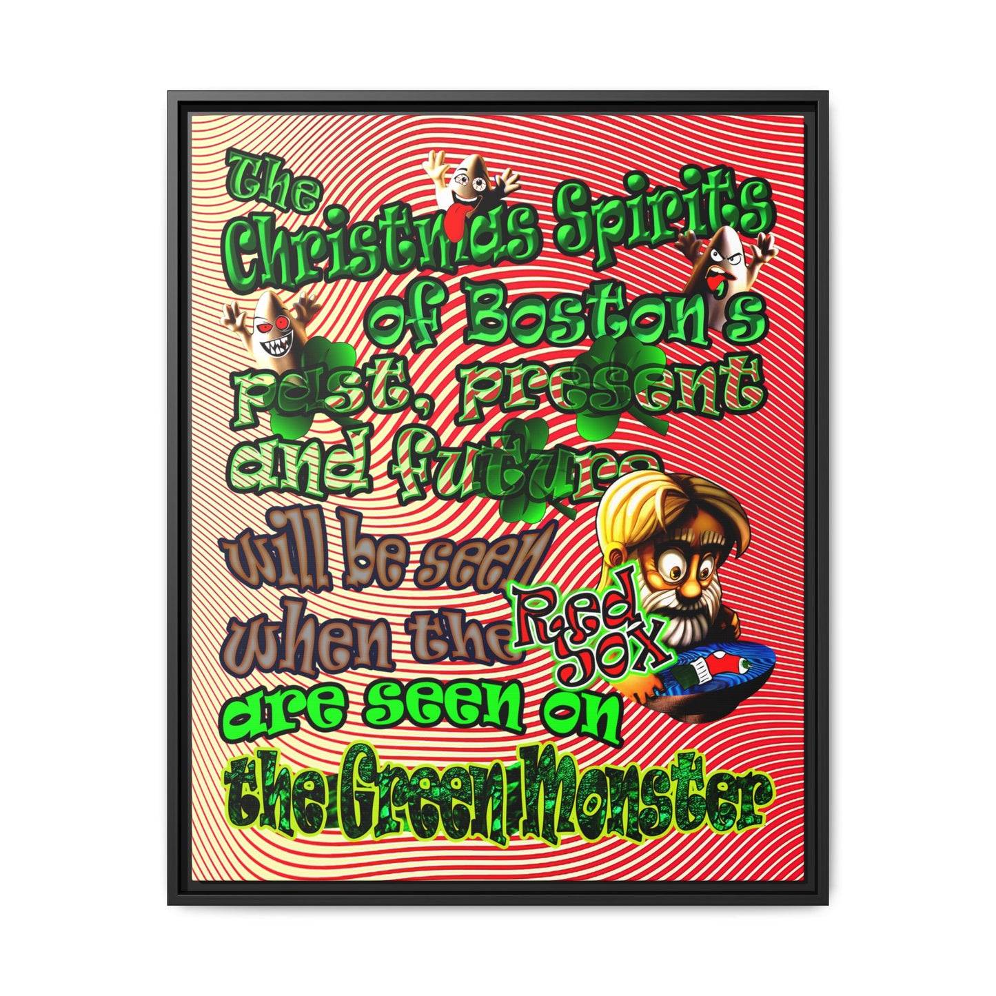 christmas spirits of boston - framed canvas art (yellow-orange wave)