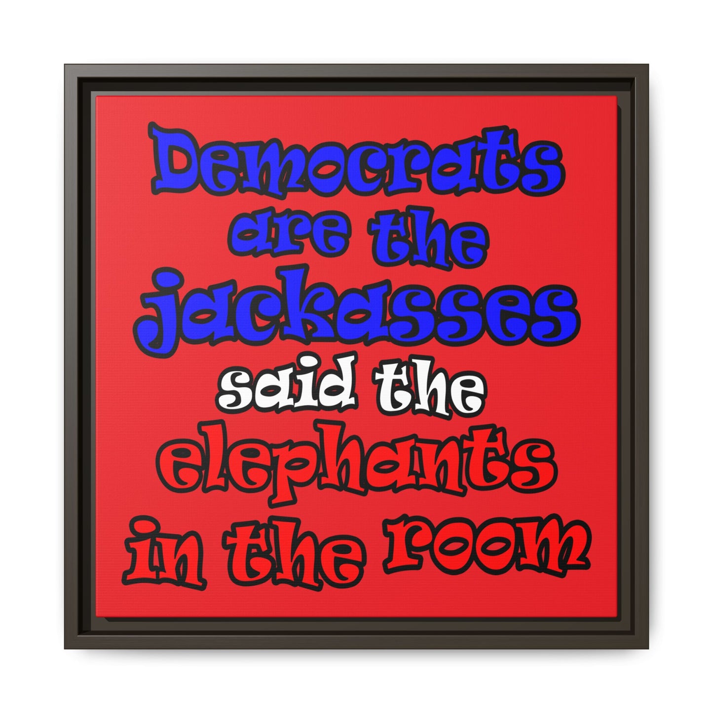 donkeys and elephants - framed canvas art (red)