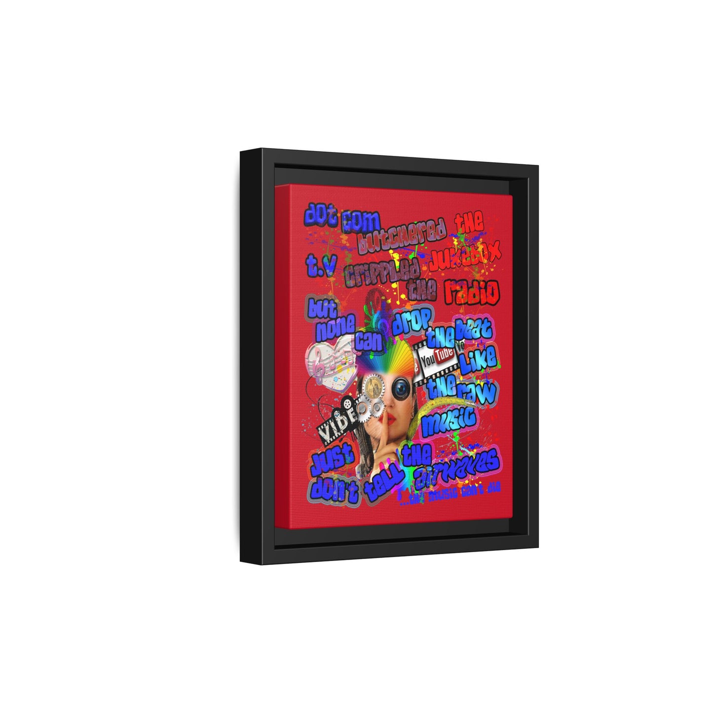 drop the beat - framed canvas art (dark red)
