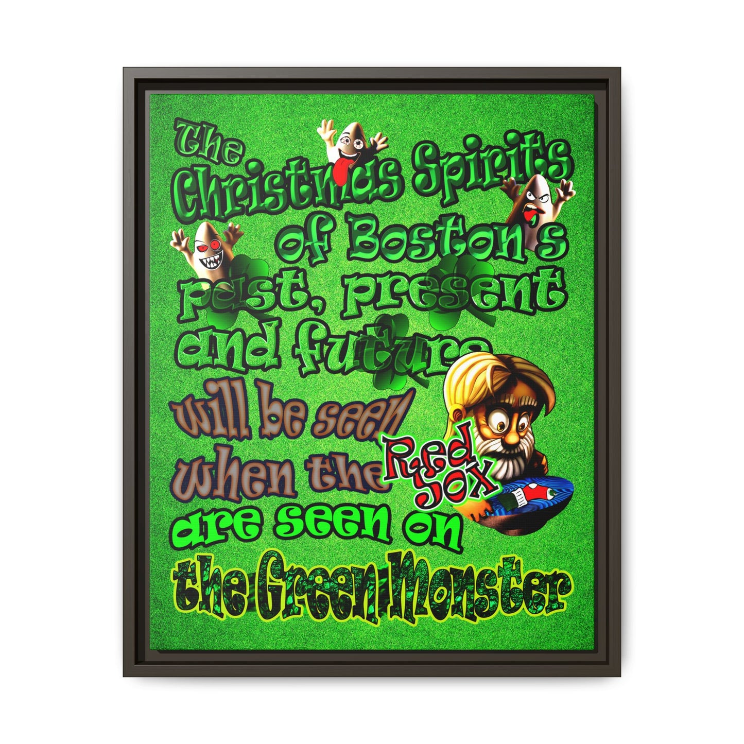 christmas spirits of boston - framed canvas art (green turf)