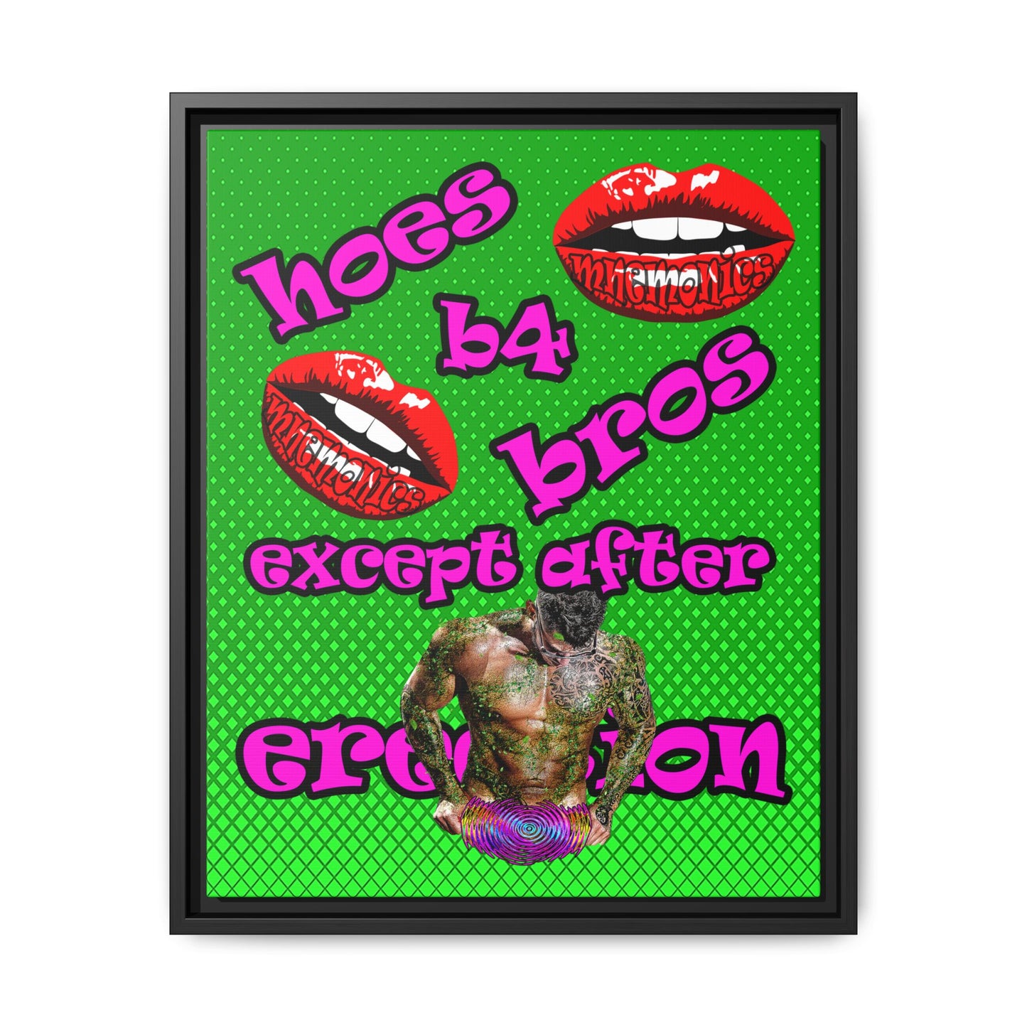 hoes b4 bros - framed canvas art (logo green)