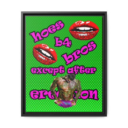 hoes b4 bros - framed canvas art (logo green)