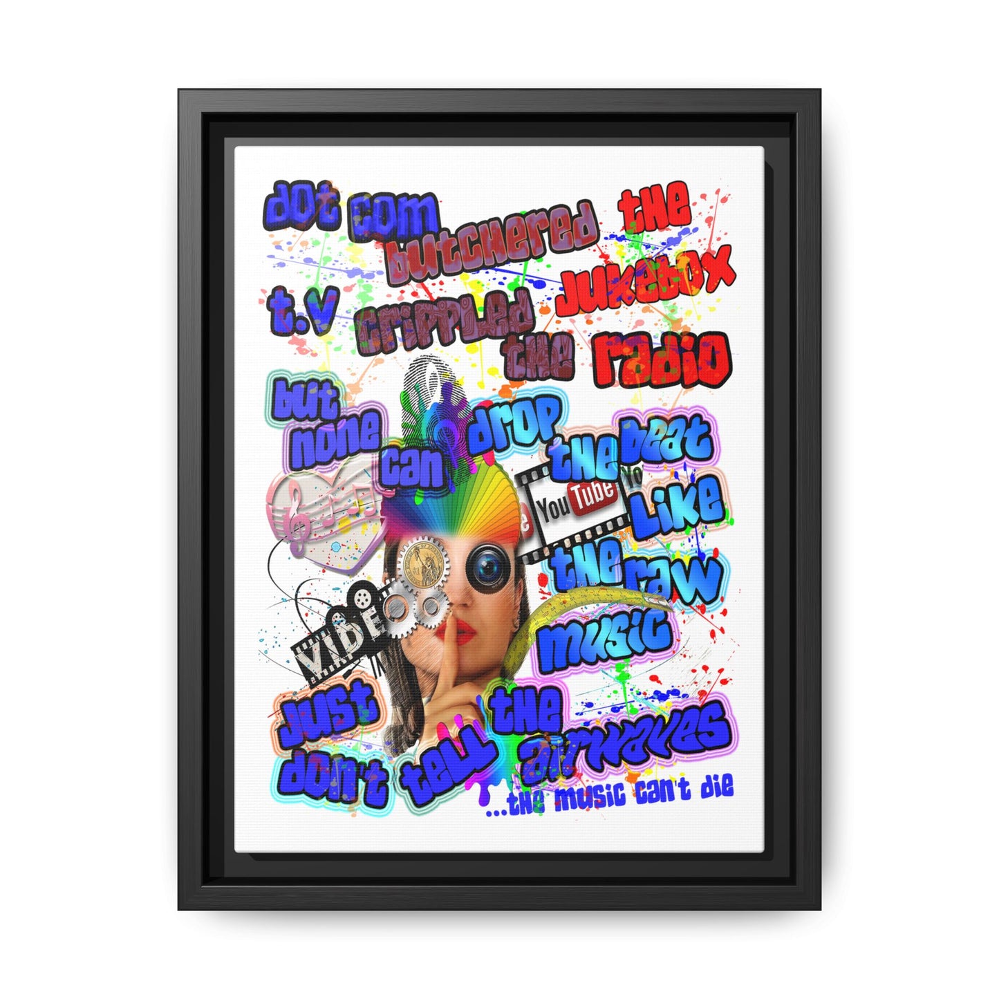 drop the beat - framed canvas art (white)