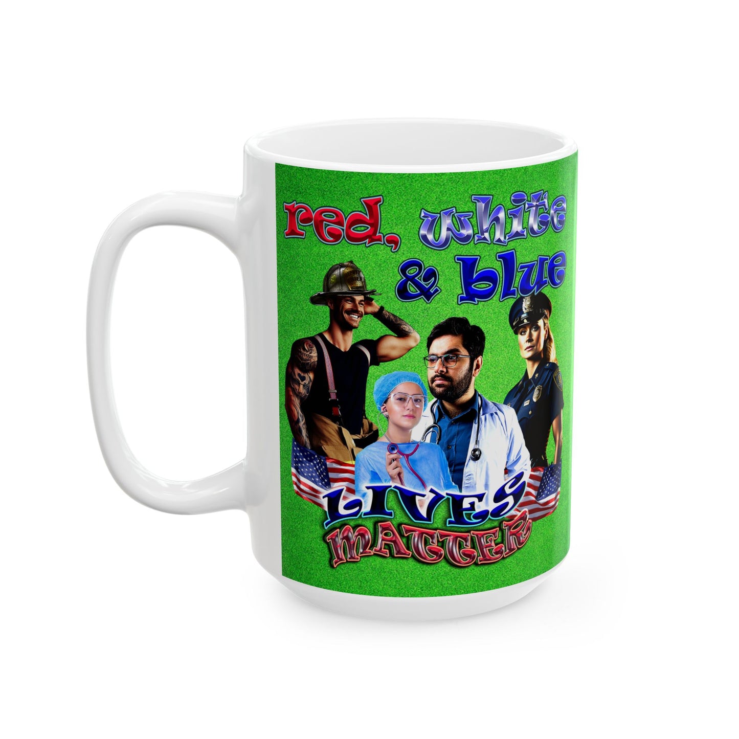 rw&b lives matter - White Mug (green turf)
