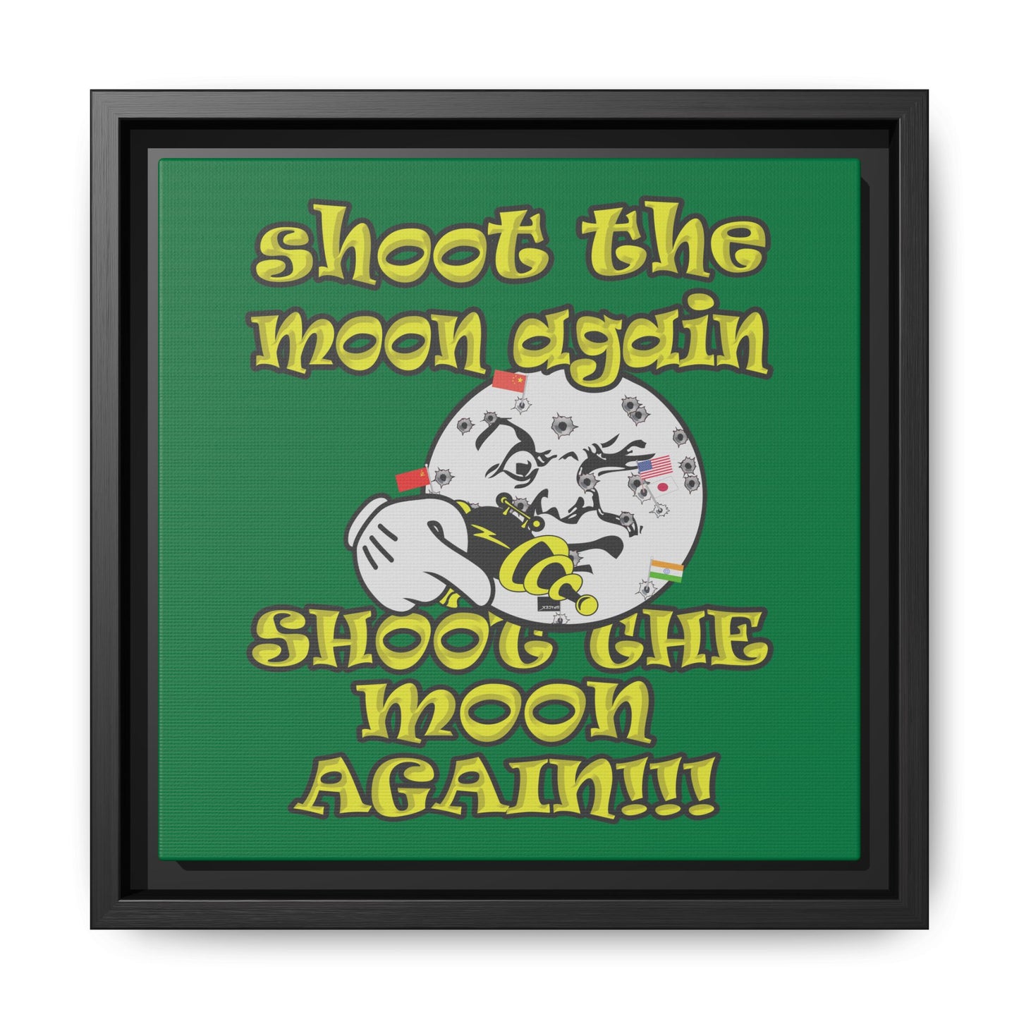 shoot the moon again - framed canvas art (dark green)