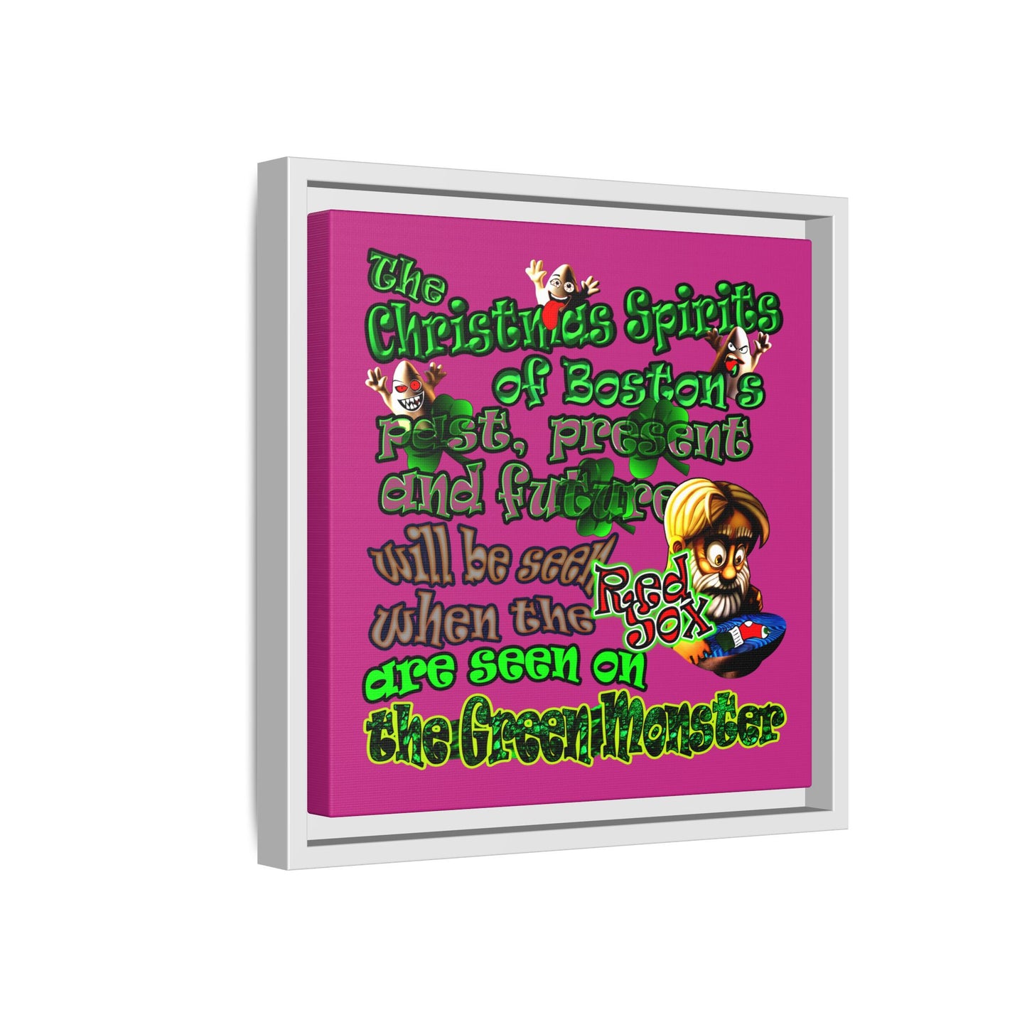 christmas spirits of boston - framed canvas art (pink)