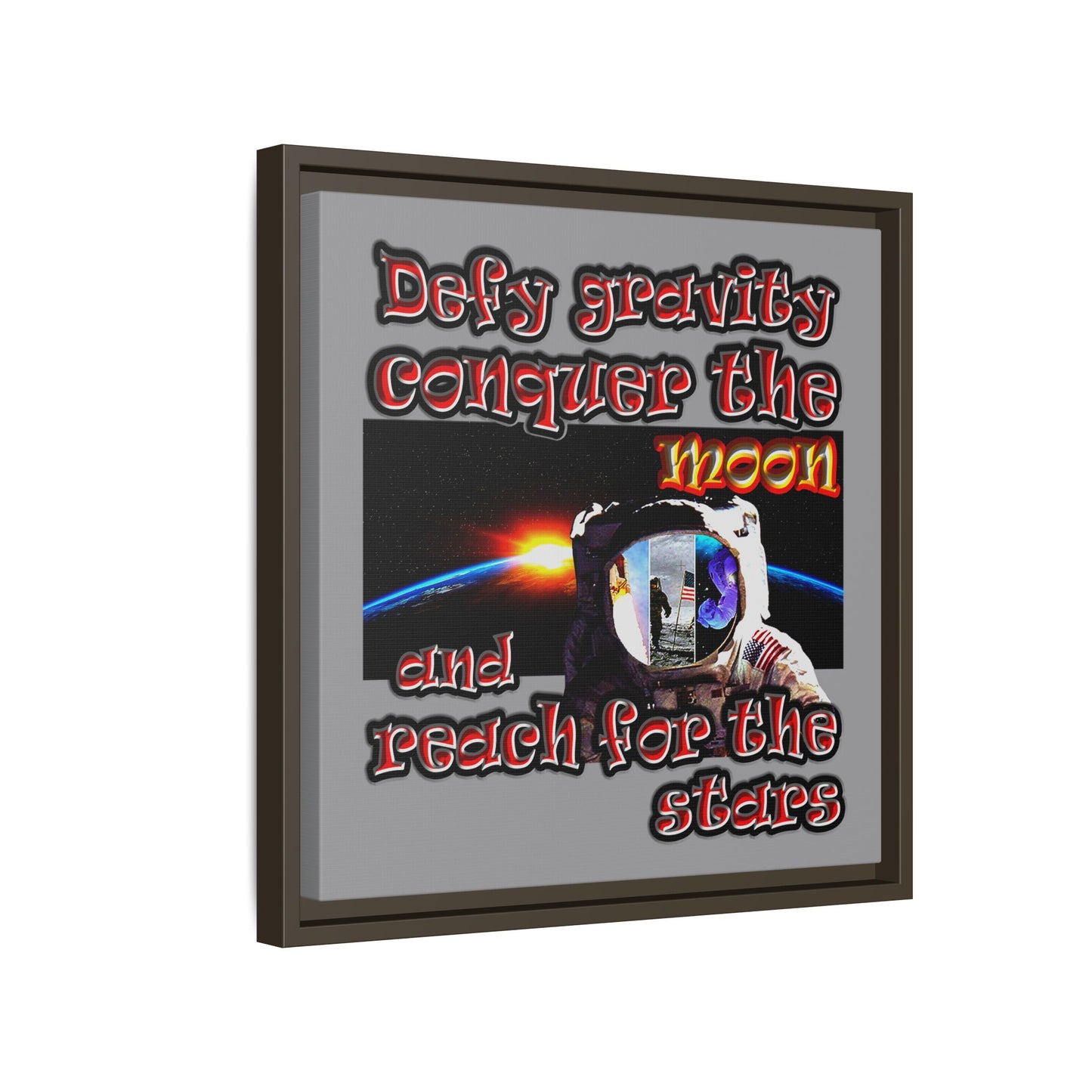 defy conquer reach - framed canvas art (grey)