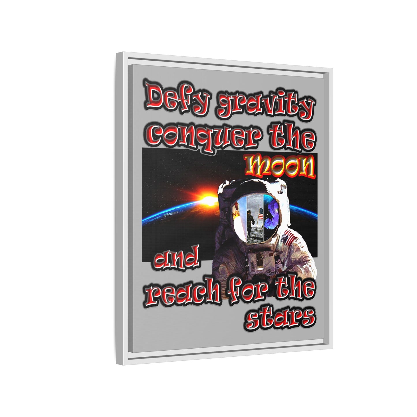 defy conquer reach - framed canvas art (light grey)