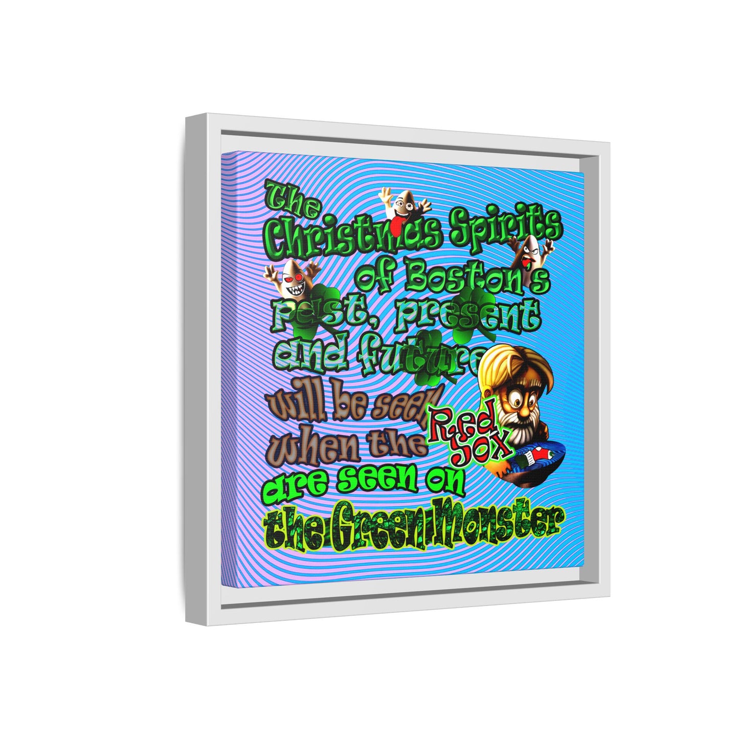 christmas spirits of boston - framed canvas art (light blue-purple wave)