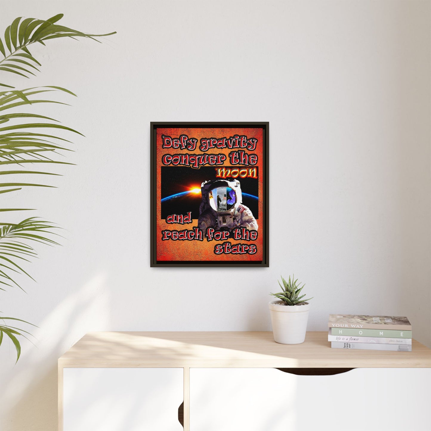defy conquer reach - framed canvas art (burnt orange)