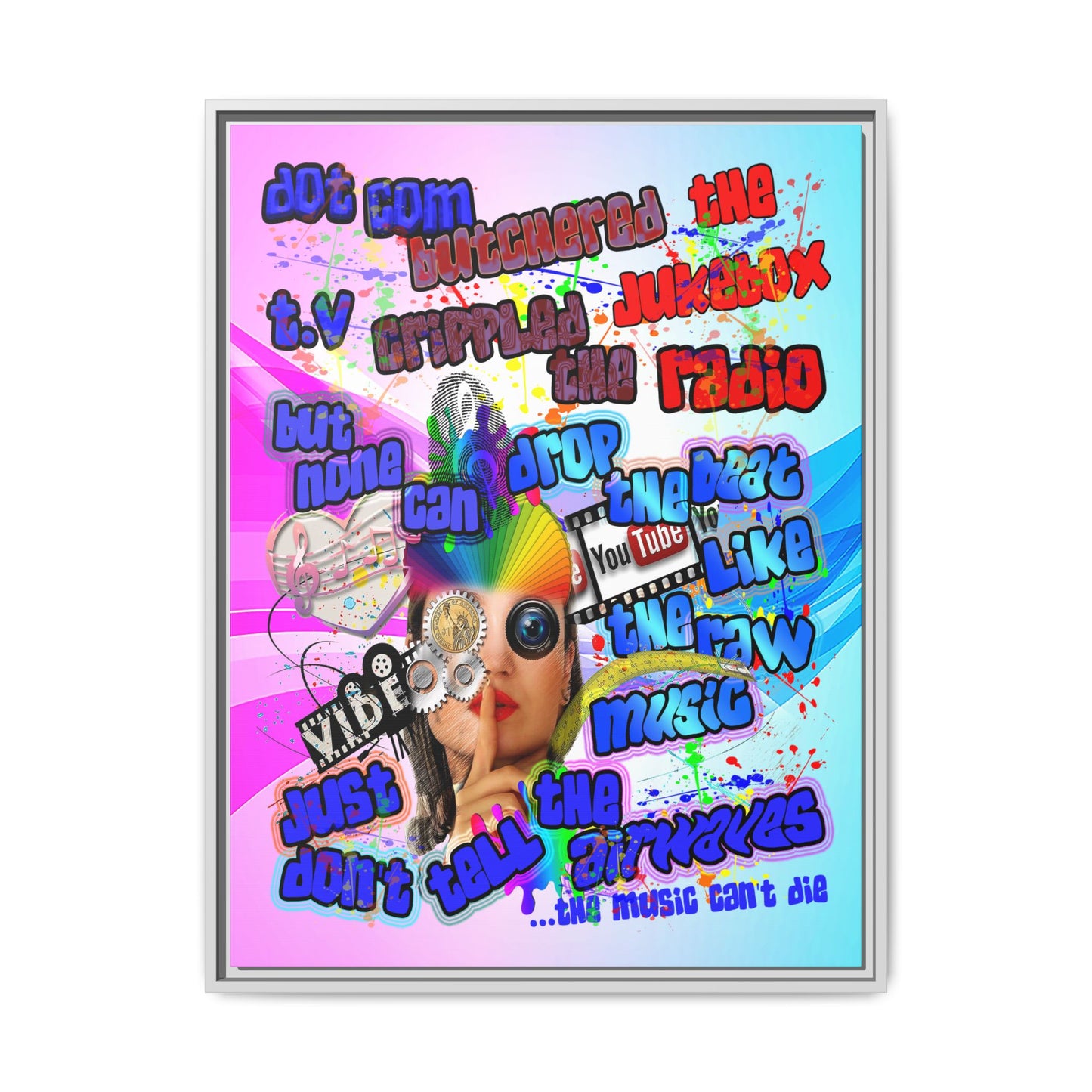 drop the beat - framed canvas art (light blue-pink wave)