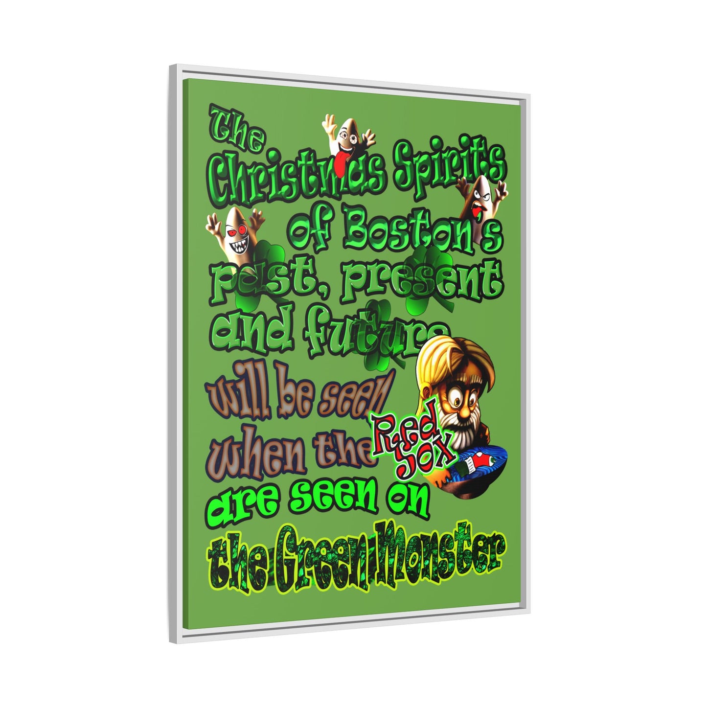christmas spirits of boston - framed canvas art (green)