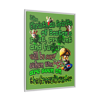 christmas spirits of boston - framed canvas art (green)