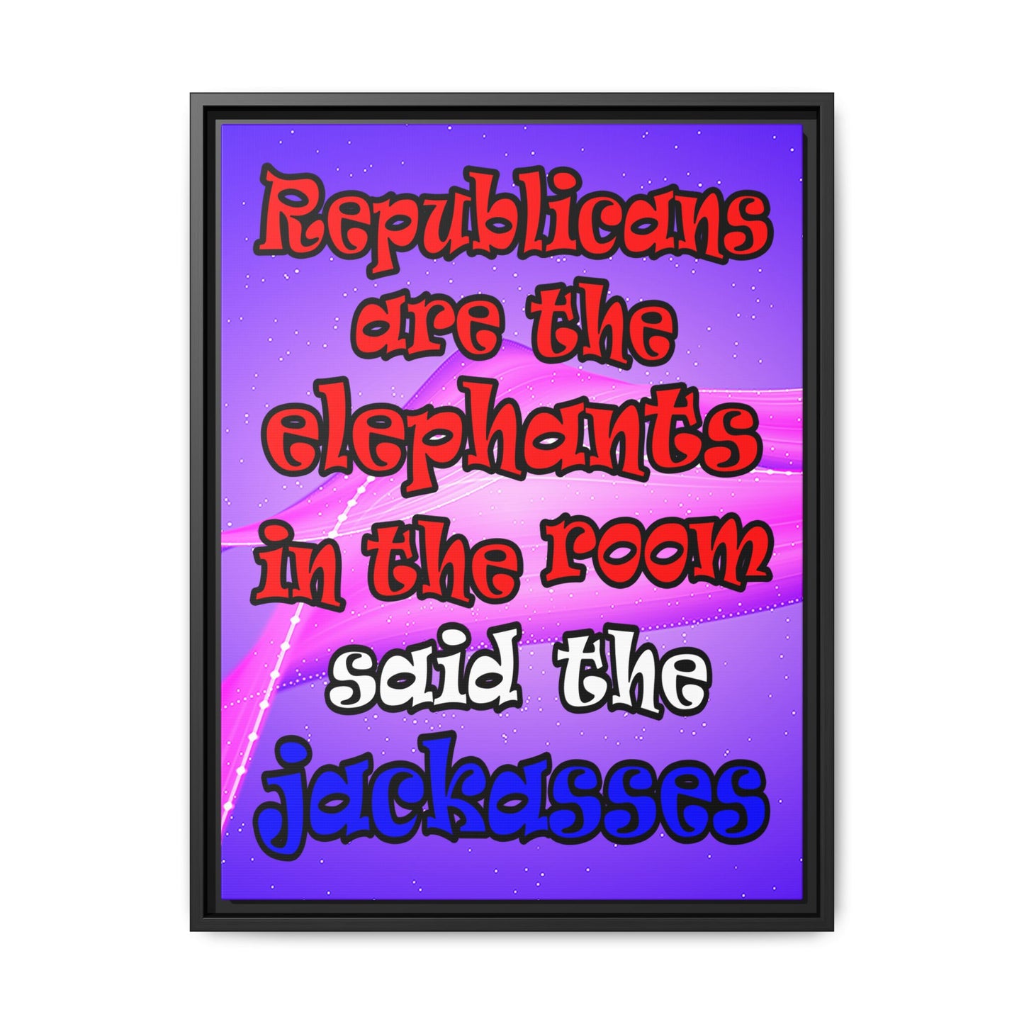 donkeys and elephants - framed canvas art (purple-pink wave)