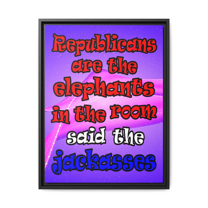 donkeys and elephants - framed canvas art (purple-pink wave)