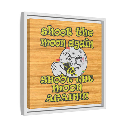 shoot the moon again - framed canvas art (butterscotch wood finish)