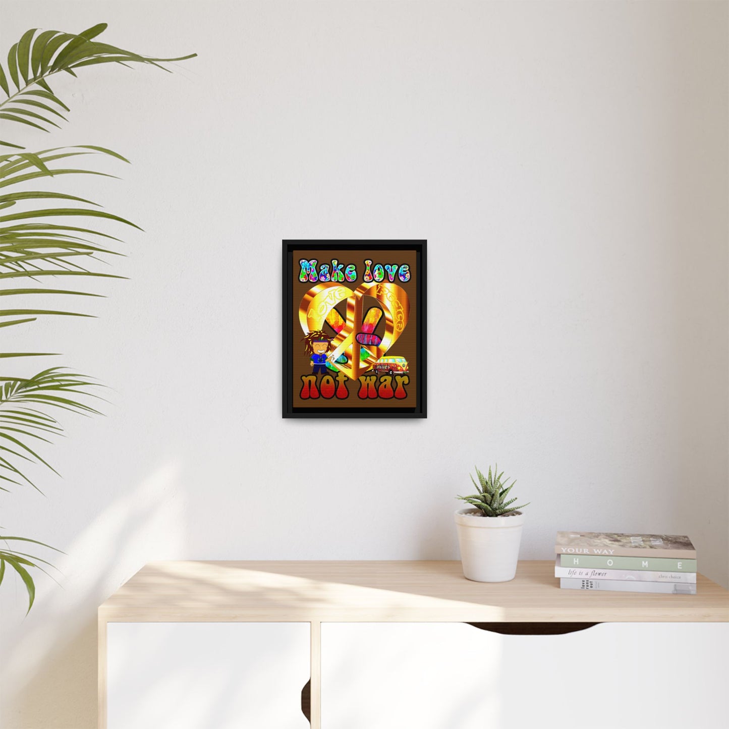 love peace - framed canvas art (brown)
