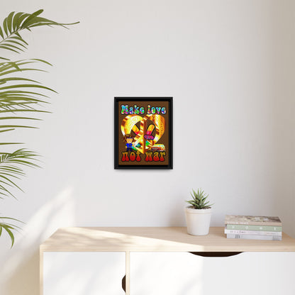 love peace - framed canvas art (brown)