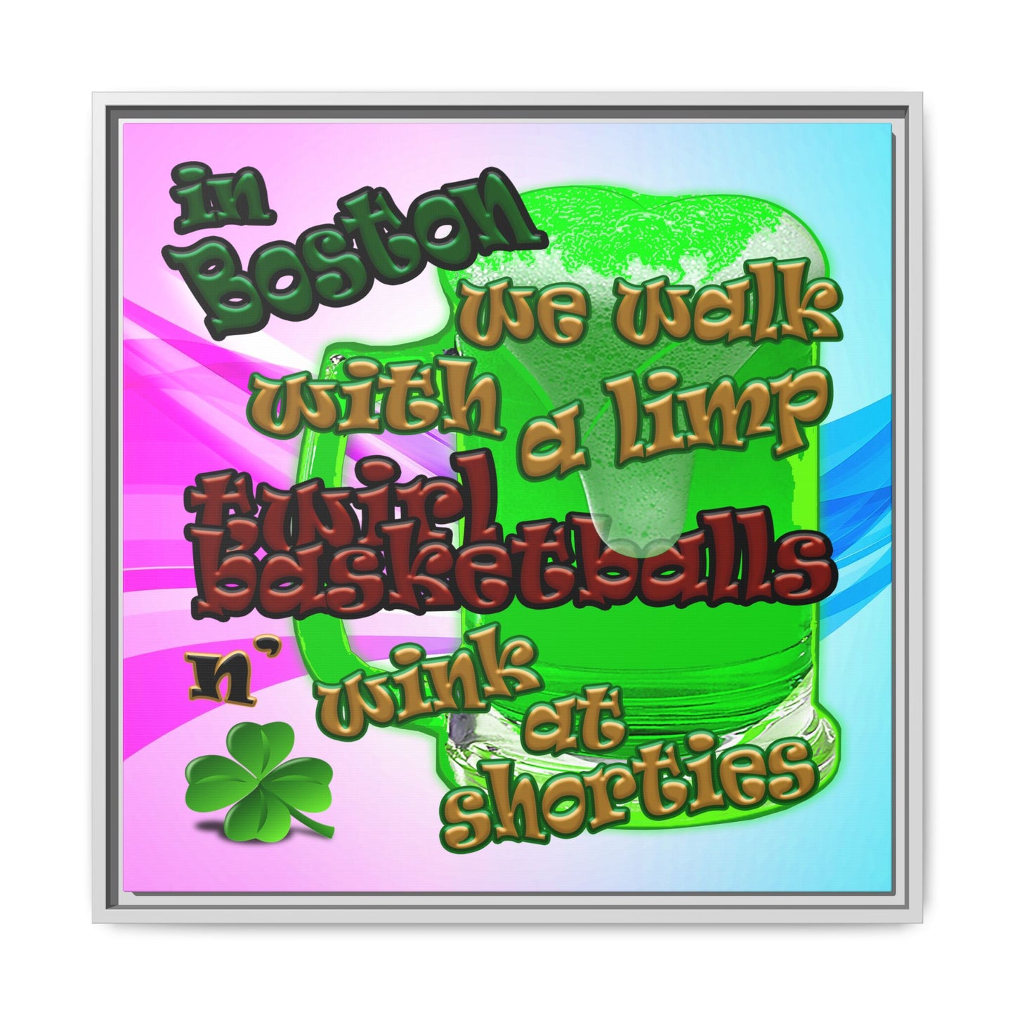 celtics logo - framed canvas art (light blue-pink wave)