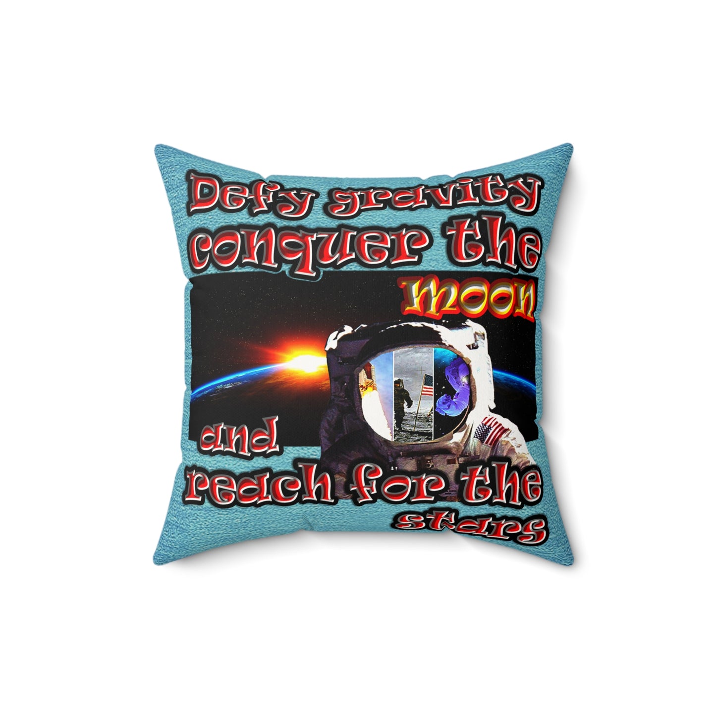 defy conquer reach - Faux Suede Square Pillow - (faded blue)